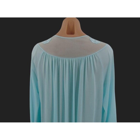 Vintage Shadowline Green Nylon Long Robe M Lace Embroidered Yoke Button Front - Picture 6 of 13